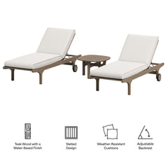 Saratoga Weathered Gray/White Outdoor Patio Teak Wood 3-Piece Chaise Lounge Furniture Set - Ornate Home