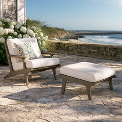Saratoga Weathered Gray/White Outdoor Patio Teak Wood Chair and Ottoman Set - Ornate Home