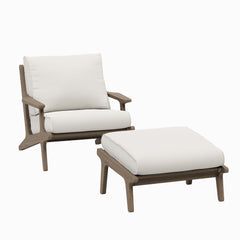 Saratoga Weathered Gray/White Outdoor Patio Teak Wood Chair and Ottoman Set - Ornate Home