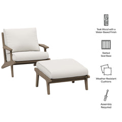 Saratoga Weathered Gray/White Outdoor Patio Teak Wood Chair and Ottoman Set - Ornate Home