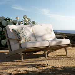 Saratoga Weathered Gray/White Outdoor Patio Teak Wood Loveseat - Ornate Home