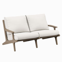 Saratoga Weathered Gray/White Outdoor Patio Teak Wood Loveseat - Ornate Home