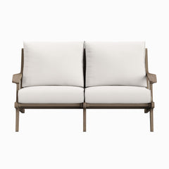 Saratoga Weathered Gray/White Outdoor Patio Teak Wood Loveseat - Ornate Home
