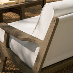Saratoga Weathered Gray/White Outdoor Patio Teak Wood Loveseat - Ornate Home