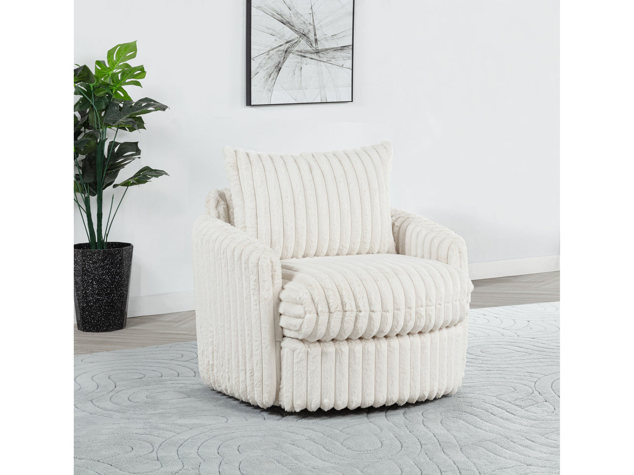 Sarco Ivory Corduroy Upholstered Swivel Accent Arm Chair - Ornate Home