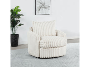 Sarco Ivory Corduroy Upholstered Swivel Accent Arm Chair - Ornate Home
