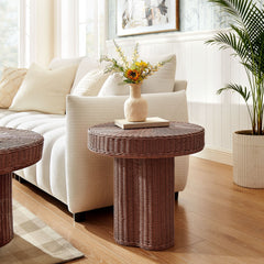 Sarova Mocha 20 Inch Natural Rattan Pedestal Side Table
