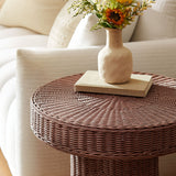 Sarova Mocha 20 Inch Natural Rattan Pedestal Side Table