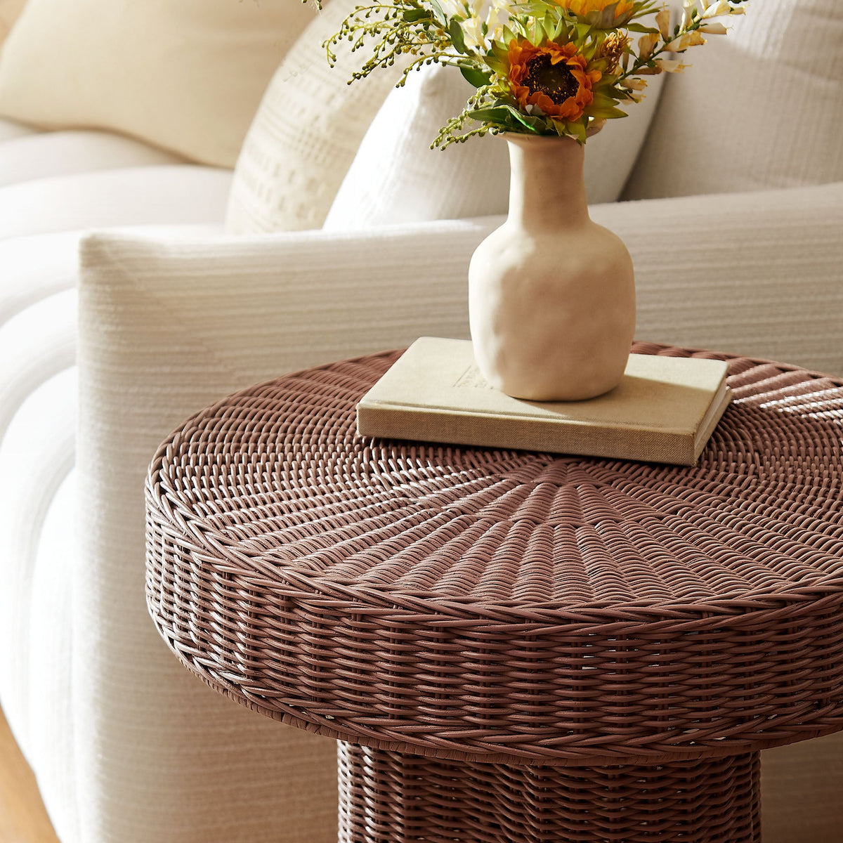 Sarova Mocha 20 Inch Natural Rattan Pedestal Side Table