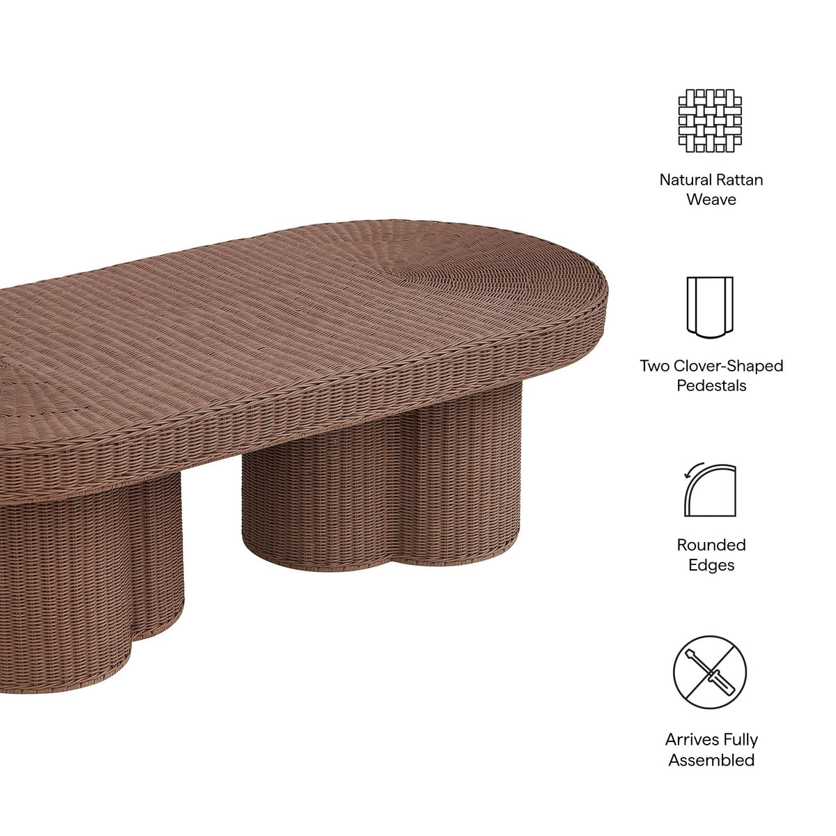 Sarova Mocha 60 Inch Natural Rattan Pedestal Coffee Table