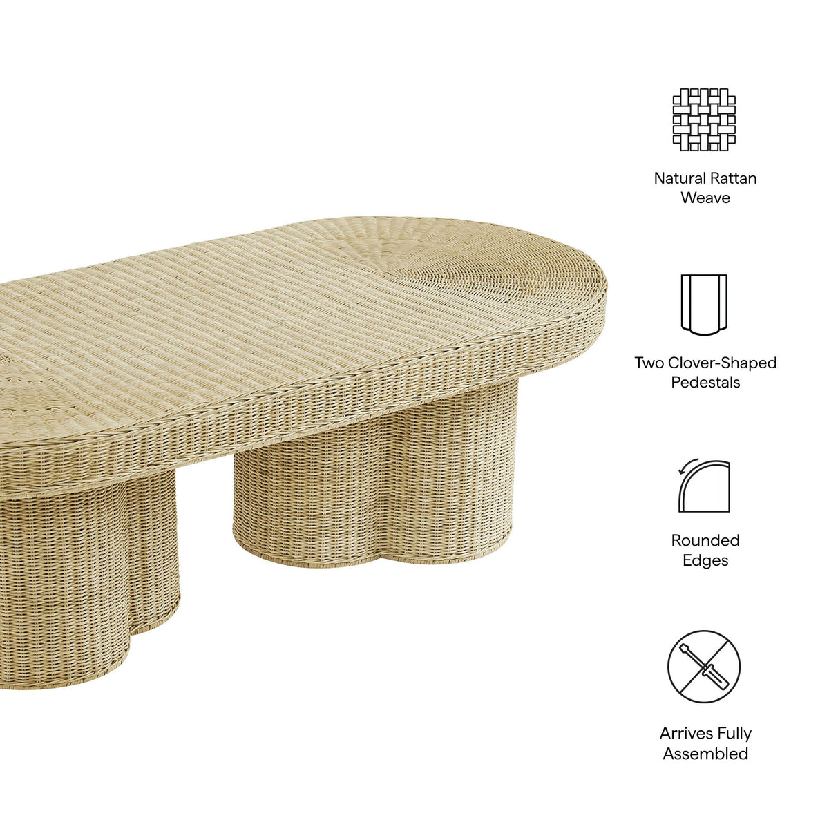 Sarova Natural 60 Inch Rattan Pedestal Coffee Table - Ornate Home