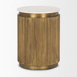 Satima White/Gold Marble Metal Round Fluted Accent Table - Ornate Home