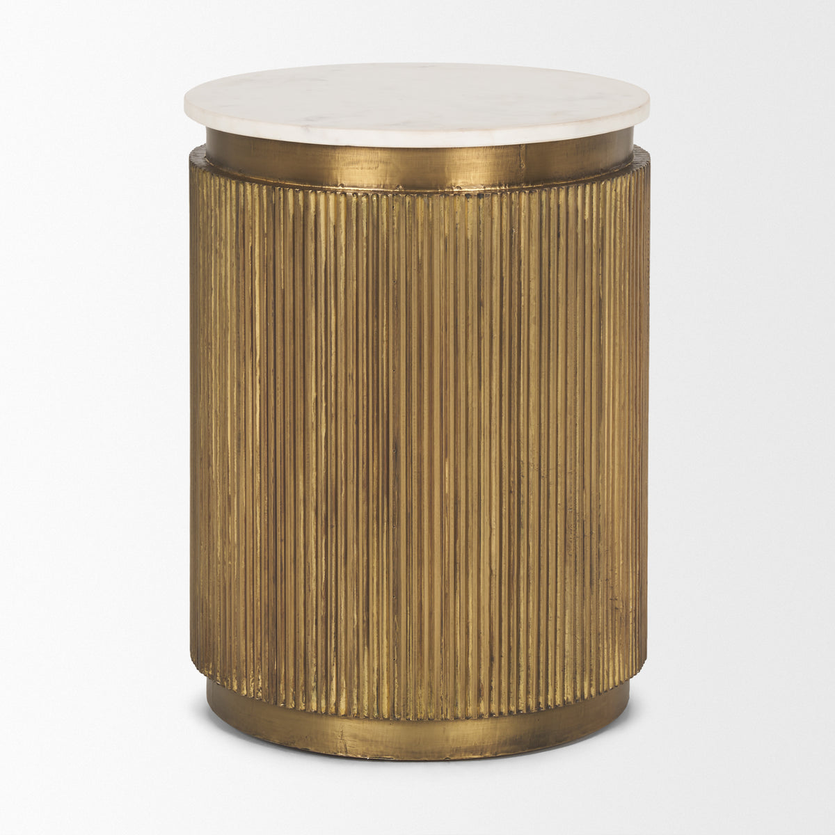Satima White/Gold Marble Metal Round Fluted Accent Table - Ornate Home