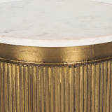 Satima White/Gold Marble Metal Round Fluted Accent Table - Ornate Home