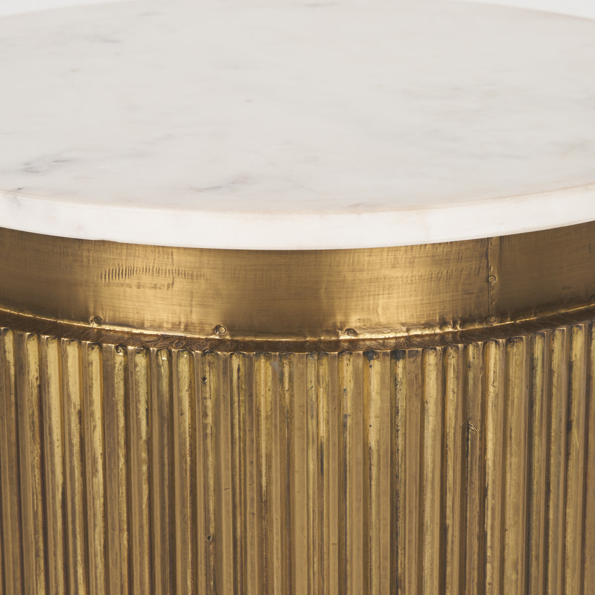 Satima White/Gold Marble Metal Round Fluted Accent Table - Ornate Home