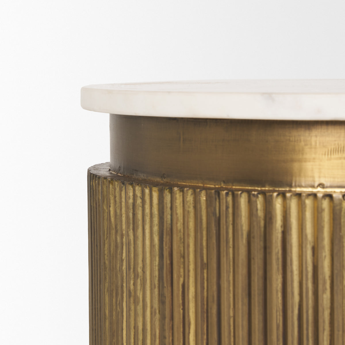 Satima White/Gold Marble Metal Round Fluted Accent Table - Ornate Home