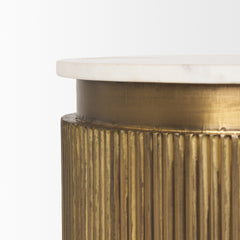 Satima White/Gold Marble Metal Round Fluted Accent Table - Ornate Home