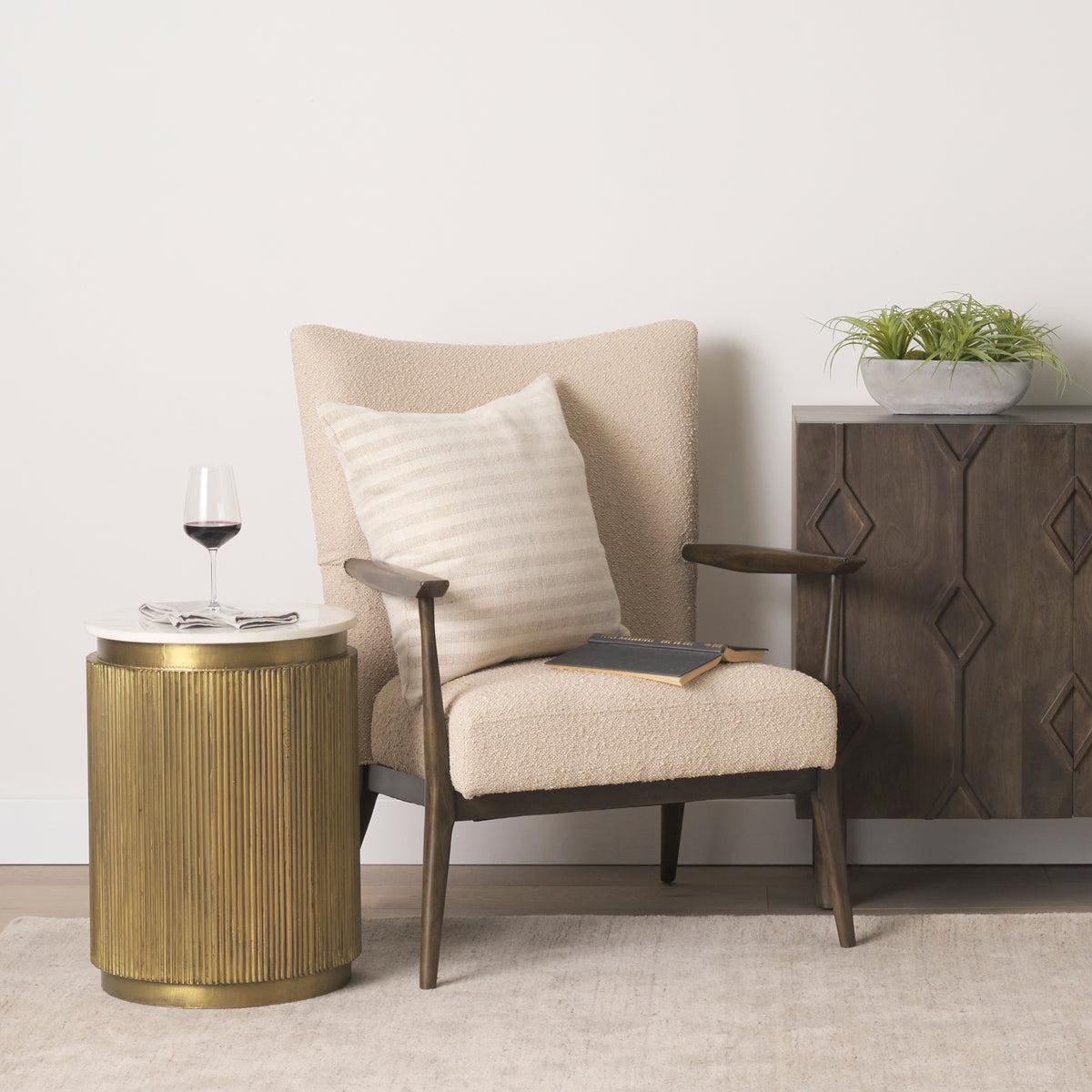 Satima White/Gold Marble Metal Round Fluted Accent Table - Ornate Home