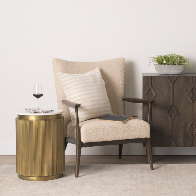 Satima White/Gold Marble Metal Round Fluted Accent Table - Ornate Home