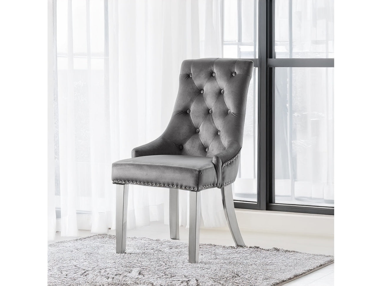 Satinka Gray & Mirrored Silver Side Chair (Set of 2) - Ornate Home