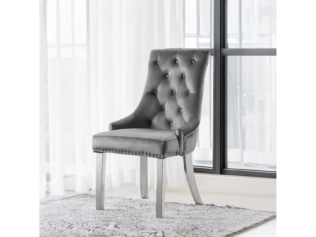 Satinka Gray & Mirrored Silver Side Chair (Set of 2) - Ornate Home