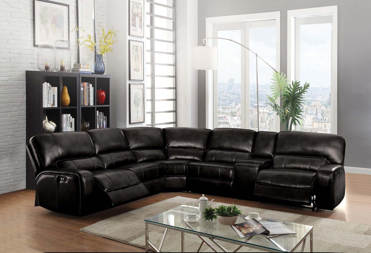 Saul Black Leather-Aire Power Motion Sectional Sofa - Ornate Home