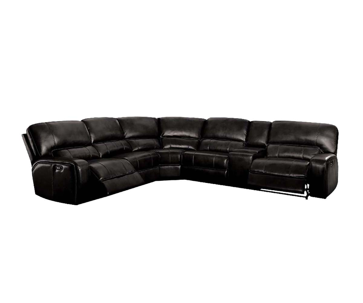 Saul Black Leather-Aire Power Motion Sectional Sofa - Ornate Home