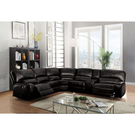 Saul Black Leather-Aire Power Motion Sectional Sofa - Ornate Home
