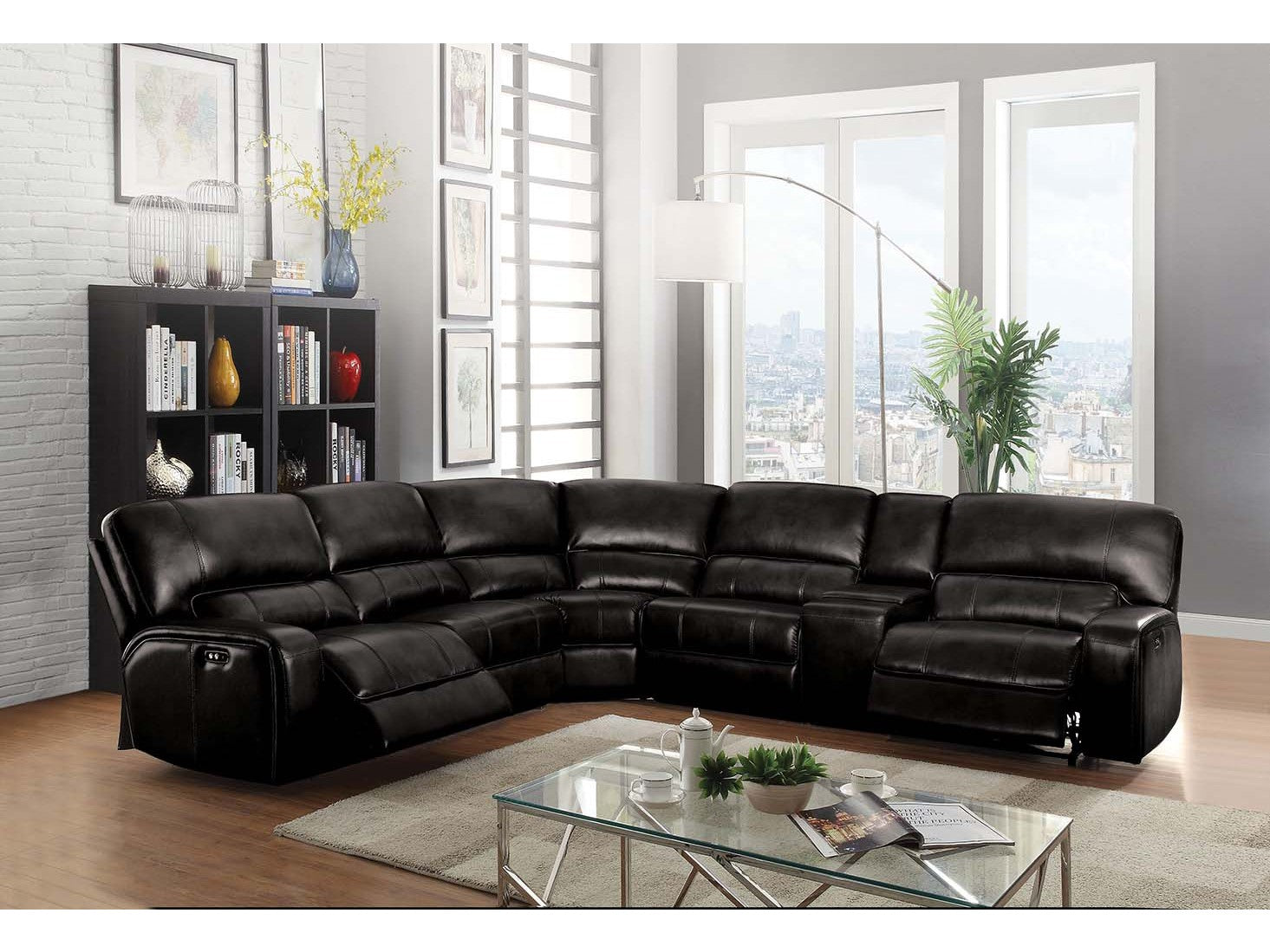 Saul Black Leather-Aire Power Motion Sectional Sofa - Ornate Home