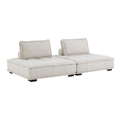 Saunter Beige 2-Piece Tufted Fabric Loveseat - Ornate Home