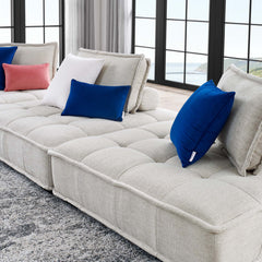 Saunter Beige 3-Piece Tufted Fabric Sofa - Ornate Home