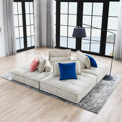 Saunter Beige 4-Piece Tufted Fabric Sectional Sofa - Ornate Home