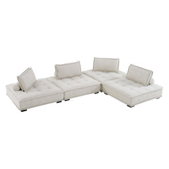 Saunter Beige 4-Piece Tufted Fabric Sectional Sofa - Ornate Home