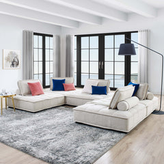 Saunter Beige 5-Piece Tufted Fabric Sectional Sofa - Ornate Home