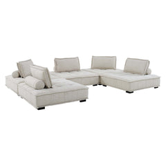 Saunter Beige 5-Piece Tufted Fabric Sectional Sofa - Ornate Home