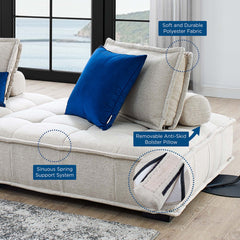 Saunter Beige 5-Piece Tufted Fabric Sectional Sofa - Ornate Home