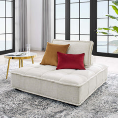 Saunter Beige Tufted Fabric Armless Chair - Ornate Home
