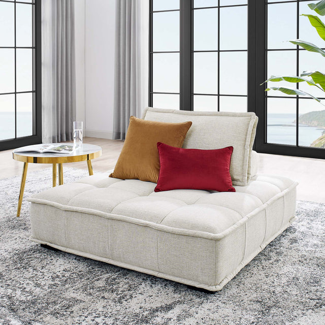 Saunter Beige Tufted Fabric Armless Chair - Ornate Home