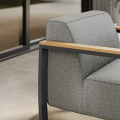 Sauve Charcoal/Light Gray Outdoor Patio Aluminum and Fabric Armchair - Ornate Home