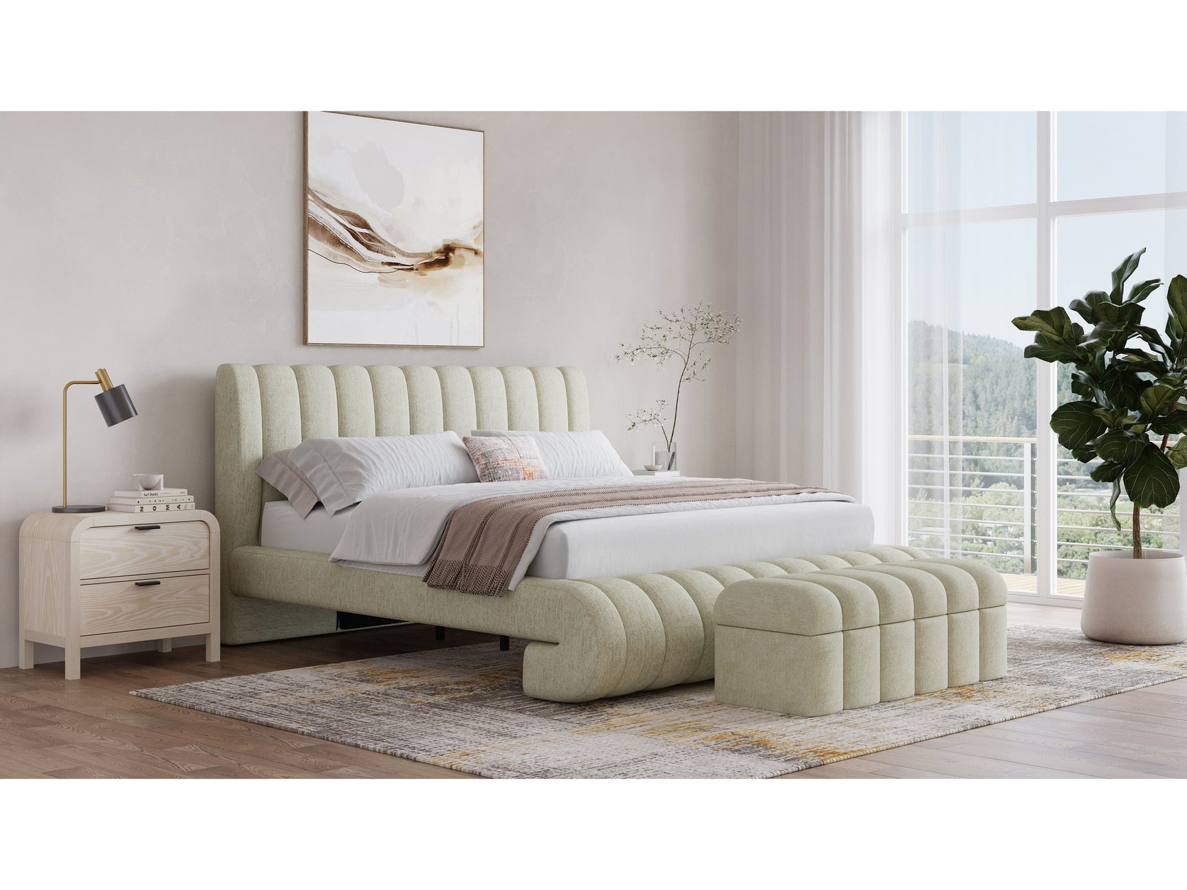 Savage Maximalist Queen Upholstered Bed in Sandy Chenille - Ornate Home