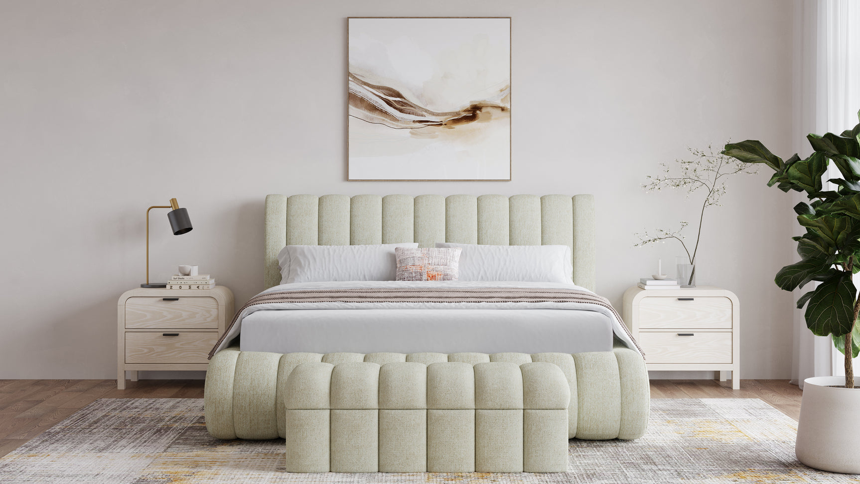 Savage Maximalist Queen Upholstered Bed in Sandy Chenille - Ornate Home