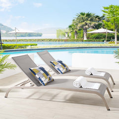 Savannah Gray Outdoor Patio Mesh Chaise Lounge (Set of 2) - Ornate Home
