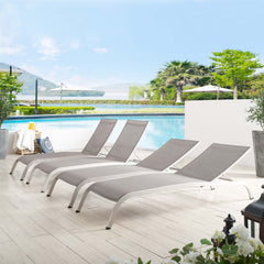 Savannah Gray Outdoor Patio Mesh Chaise Lounge (Set of 4) - Ornate Home