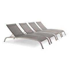 Savannah Gray Outdoor Patio Mesh Chaise Lounge (Set of 4) - Ornate Home