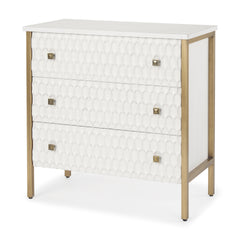 Savannah White/Gold Fir Veneer Metal 3-Drawer Accent Cabinet - Ornate Home
