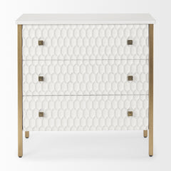Savannah White/Gold Fir Veneer Metal 3-Drawer Accent Cabinet - Ornate Home