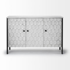 Savannah White/Gray Fir Veneer & Metal 3-Door Accent Cabinet - Ornate Home