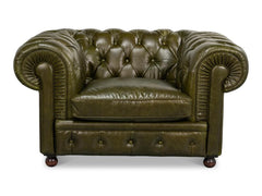 Savile Green Leather Chair - Ornate Home