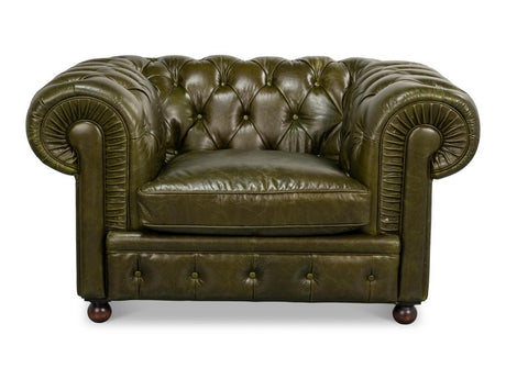 Savile Green Leather Chair - Ornate Home