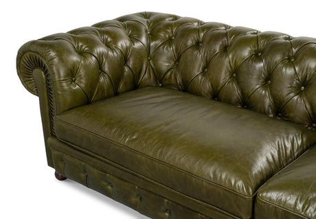 Savile Green Leather Sofa - Ornate Home